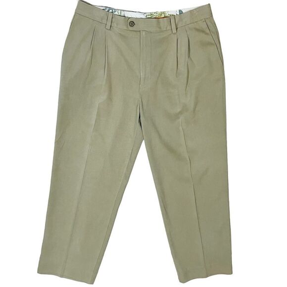 Tommy Bahama PantsMens 36x30 Regular Fit Pleated Front Beige Silk Blend Sz 36